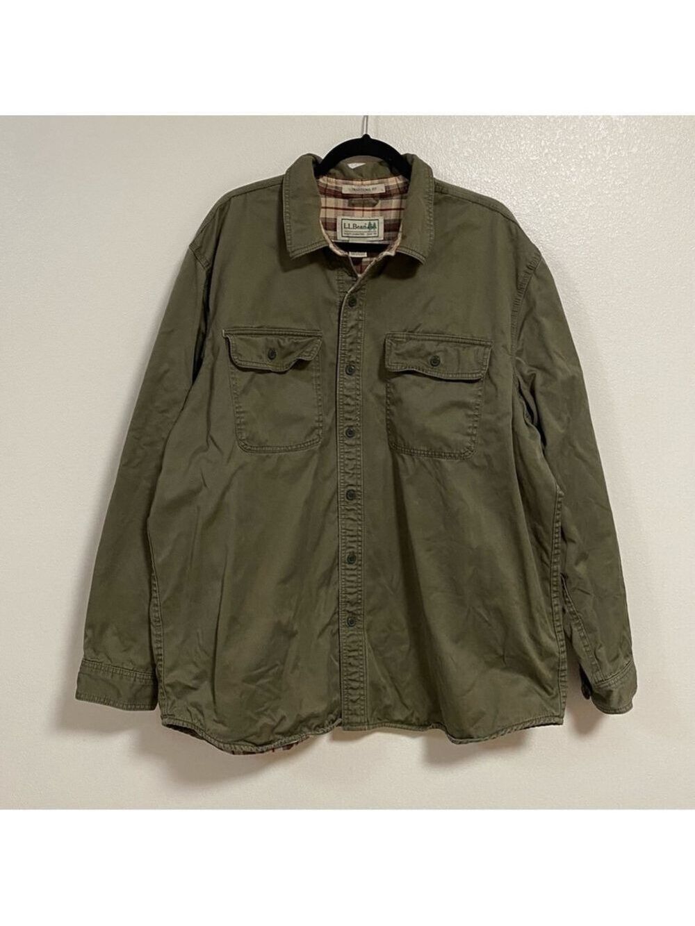 L.L. Bean Shacket Men's Size XL Green Shirt Jacket Plaid lining Traditional Fit